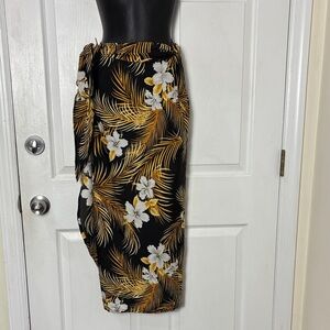 RIMA Beachwear black gold palm white floral print Sarong 100% terivoile resort